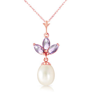 14K. SOLID GOLD NECKLACE WITH PEARL & TANZANITES (Rose Gold)